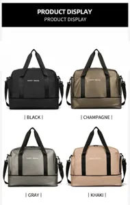 Large capacity travel duffel bag, waterproof fitness gym bag with wet pocket for sports and travel.