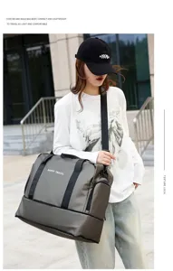 Large capacity travel duffel bag with wet dry separation for fitness, gym and outdoor trips.