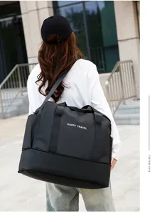 Large capacity travel duffel bag for fitness and sports, waterproof storage with wet pocket.