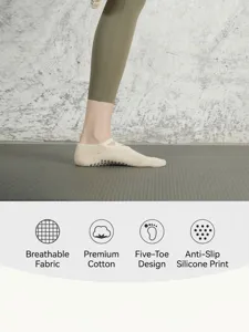 Non-slip five toe yoga socks with straps, breathable cotton pilates socks for indoor workout fitness.