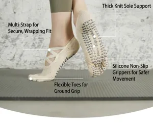 Women's strappy five-toe yoga socks with anti-slip silicone grip for pilates fitness.