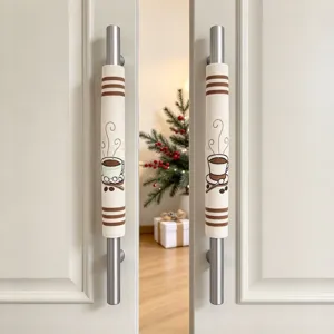 Leinen Kaffeemotive Kühlschrank Griffabdeckungen Paar, bestickte Küchengeräte Deko Details.