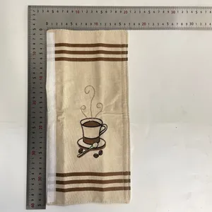 Kaffeemotiv Kühlschranktürgriff Abdeckung Set, Leinenstoff mit Streifen und Tassenstickerei.