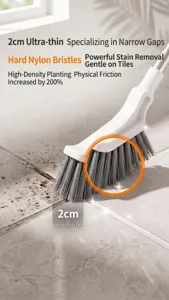 Detail view of cleaning brush for narrow gaps, narrow body design for home bathroom use.