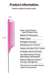 Professional salon styling rat-tail comb with steel pin for hair sectioning and coloring.