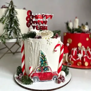 2027 New Year acrylic cake topper red shiny party decoration festive cake insert supplies