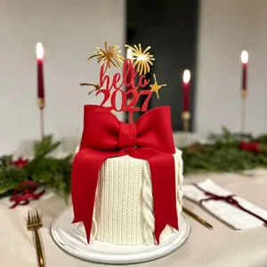 2027 New Year acrylic cake topper red and gold hello 2027 party decoration cake insert