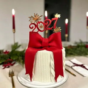 2027 New Year acrylic cake topper happy new year party cake decoration detail shot