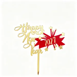 2027 New Year acrylic cake topper gold red happy new year party decoration dessert insert.