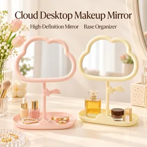 Cute Cloud Shaped Tabletop Makeup Mirror Ins Style Cosmetic Mirror With Storage Base Tray And Star Hook Decor For Women
