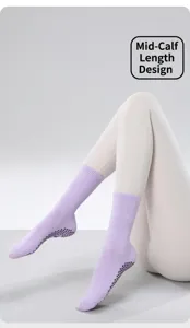 Solid color mid-calf yoga socks with non-slip grips, professional fitness socks.