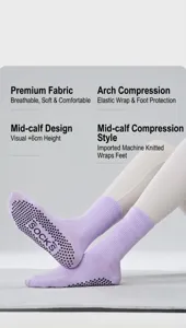 Non-slip yoga socks for women, breathable mid-tube fitness pilates socks with grip sole.