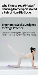 Detailed view of women's anti-slip yoga socks with arch support for pilates and fitness workouts.