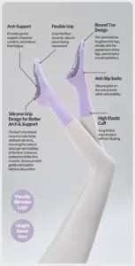Detail close-up view of anti-slip grip yoga socks featuring arch support and silicone sole.