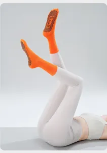 Women non-slip yoga socks grip pilates fitness sports long tube orange breathable comfortable