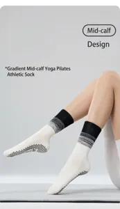 Gradient mid-calf grip socks for women, non-slip yoga and pilates socks for fitness.