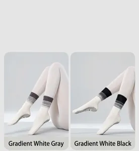 Detailed view of gradient anti-slip yoga socks in white-grey and white-black variants.