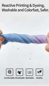 Detail shot of gradient yoga socks fabric, showing moisture-wicking and reactive dye.