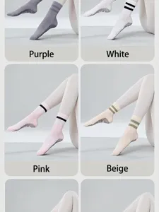 Women yoga socks anti-slip pilates fitness socks breathable athletic mid tube socks for gym