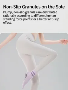 Detailed view of women non-slip yoga socks with grip dots, comfortable athletic mid-tube fit.