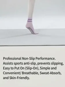 Women summer yoga socks non slip grip mid tube pilates fitness sports socks purple striped detail