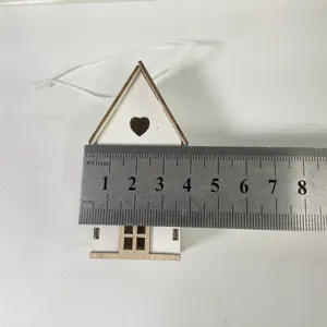 Wooden Christmas tree house hanging ornament decoration detail view with size measure