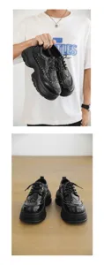 Detailansicht schwarzer Lackleder Plateau Brogues Schuhe mit coolen Metall Nieten Details.
