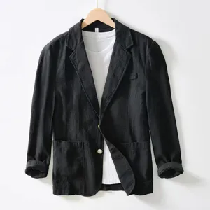 Blazer de lino de color sólido casual para hombre abrigo de negocios versátil ropa de abrigo