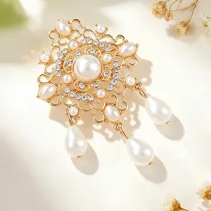 Vintage Barok Kunstparel Strass Brooch Speld Goud Zinklegering Paleis Stijl Jas Corsage Sieraden Voor Vrouwen