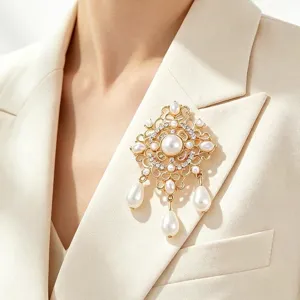 Barok parel broche vintage hof goud strass speld voor jasje sieraden accessoires