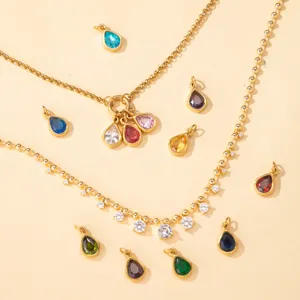Colorful teardrop gemstone pendant DIY necklace jewelry set gold chain accessories stylish