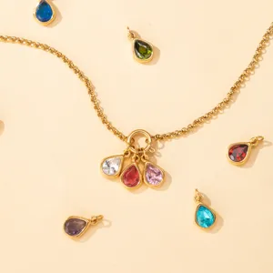 DIY colorful teardrop zirconia pendant necklace gold chain fashion jewelry set for women