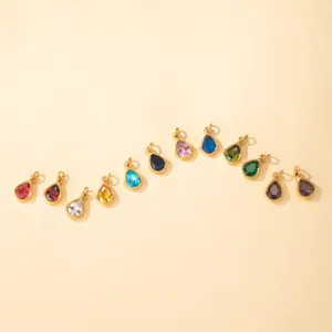 Colorful teardrop birthstone pendant DIY necklace jewelry accessory for women zircon charm