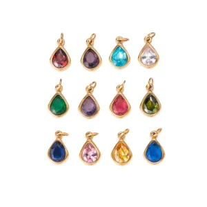 12pcs colorful teardrop zircon pendant golden metal charm DIY jewelry making accessories