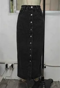 Women high waist single breasted front button long denim midi skirt casual streetwear