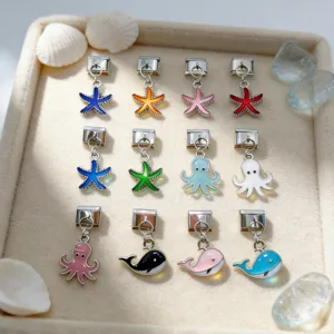 Italienische Charm Links Edelstahl Emaille Meerestier Seestern Wal Oktopus DIY Armband Herstellung Süßes Ozean Thema