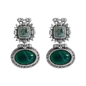 Boucles d'oreilles pendantes rétro en alliage et résine style baroque ethnique détail