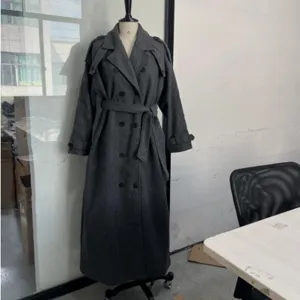 Manteau long en mélange de laine gris foncé pour femmes, trench-coat élégant d'hiver.