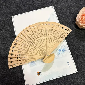 Wooden hollow folding fan Chinese style carved gift hand fan for wedding party favors