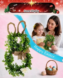 Easter bunny wreath artificial green plant hanging decoration home decor detail view