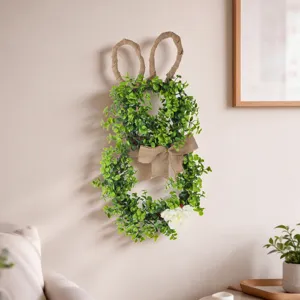 Easter bunny wreath artificial greenery wall hanging decor for spring home holiday decoration