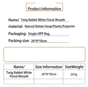 Easter twig rabbit wreath specification details showing size and material information clearly.