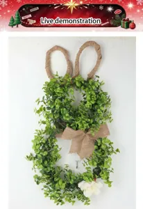 Easter bunny wreath artificial green plant wall hanging home decor holiday decoration prop