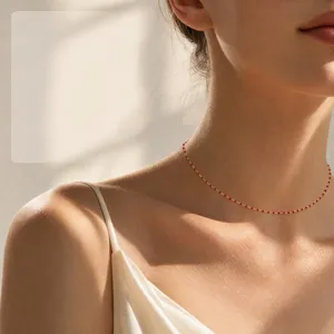 Collier ras de cou en argent sterling 925 perles rouges style luxe minimaliste femme