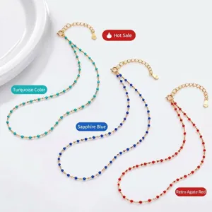 Collier ras du cou perles colorées en argent sterling S925 bijou fin et élégant pour femmes