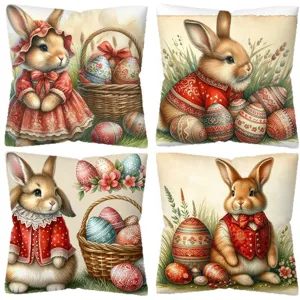 Housses de coussin lapin de Pâques lot de 4 taies décoratives vintage pour canapé.