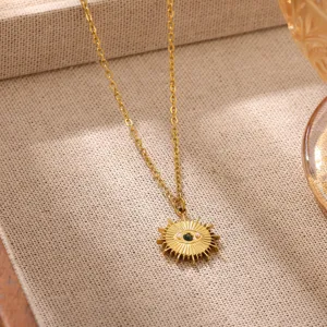 Gold plated evil eye blue zircon pendant necklace delicate detail view for women daily wear