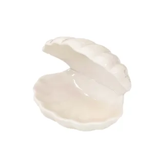 White ceramic shell jewelry box, elegant desktop storage tray and home decorative ornament.