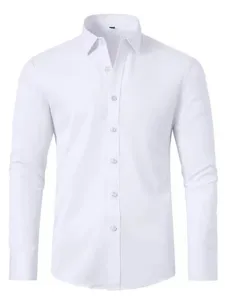 Homme classique blanc manches longues chemise habillée formelle boutonnée haut mode