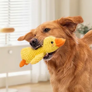 Pet Squeaky Plush Toy Yellow Duck Corgi Pig Cat Animal Shape Bite Resistant Textured Fabric Molar Interactive Toy For Dogs